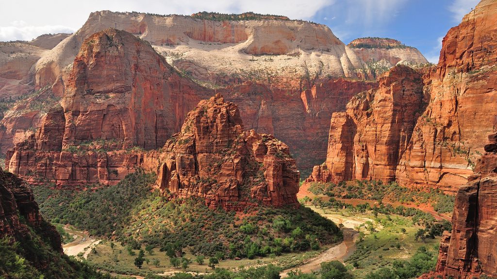 Wide angle view of Zion Canyon, with the virgin river, Zion National Park, Utah, USA; Shutterstock ID 140594113; PO: Kids Website for March; Job: Hillary Leo; Client: KIDS WEB