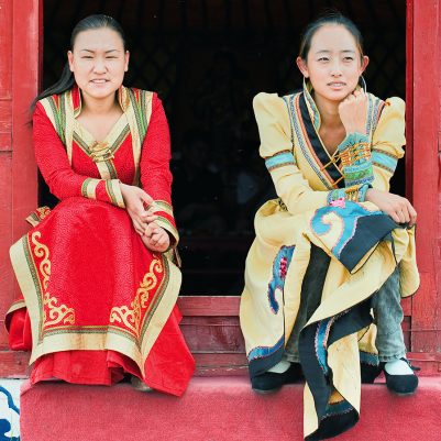 ZHANGJIAKOU-CHINA-SEPT. 1. Traditional dressed Mongolian girls. Zhangjiakou is a prefecture-level city in Hebei province, bordering Beijing southeast, Inner Mongolia north. Zhangjiakou, Sept. 1, 2011.; Shutterstock ID 137809961; PO: Kids Website for March; Job: Hillary Leo; Client: KIDS WEB